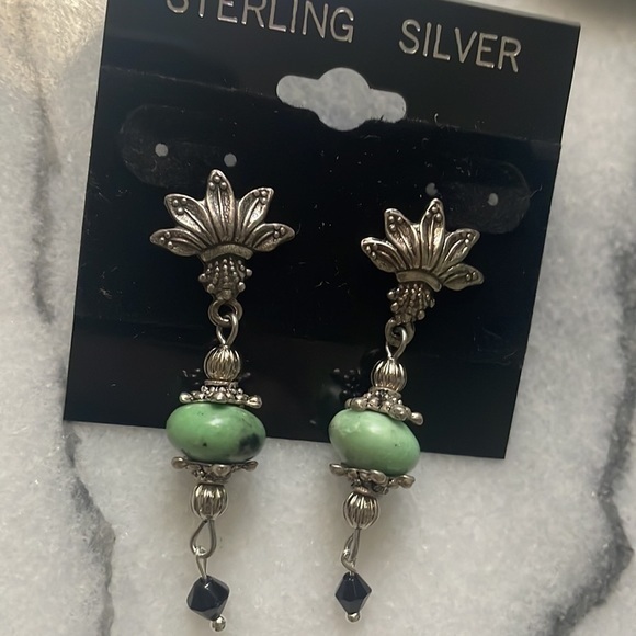 🌹 African turquoise gemstone sterling silver earrings - Picture 1 of 14